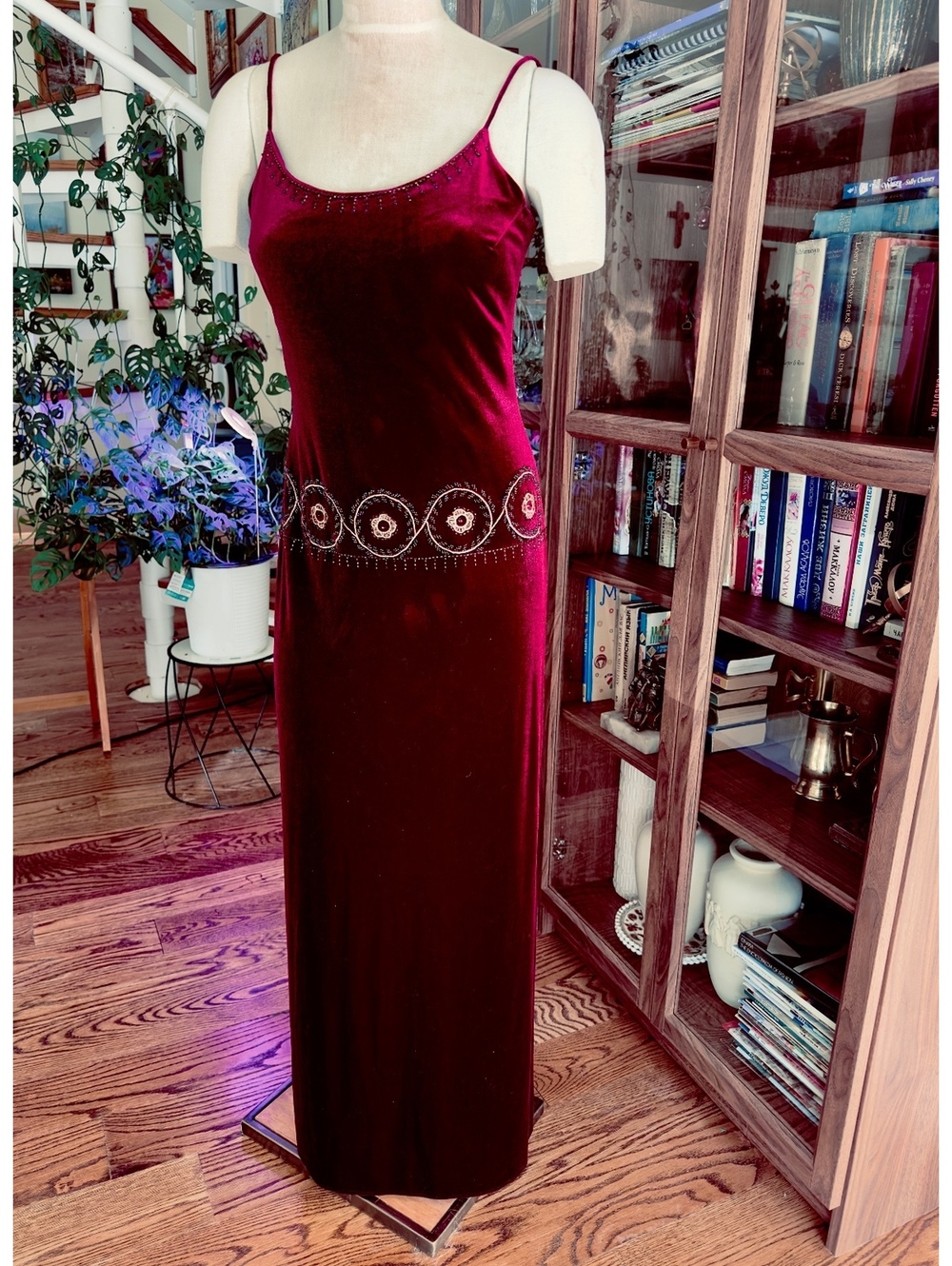 Vintage De Laru by Sheila Yen Formal Burgundy Velvet Maxi Dress Size M